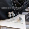 Xiao Xiangfeng Pearl Earrings & Zircon Pendant Necklace Set for Women - Hemp Gray, White, 5A Grade