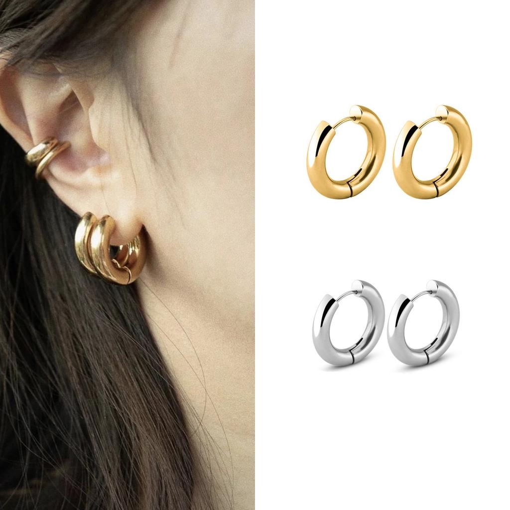 Classic Minimalist Stainless Steel Chunky Hoop Earrings Gold Color R Tone Color Huggie Circle Ear Women Rings Jewelry AccessoriesClassic Jewelry