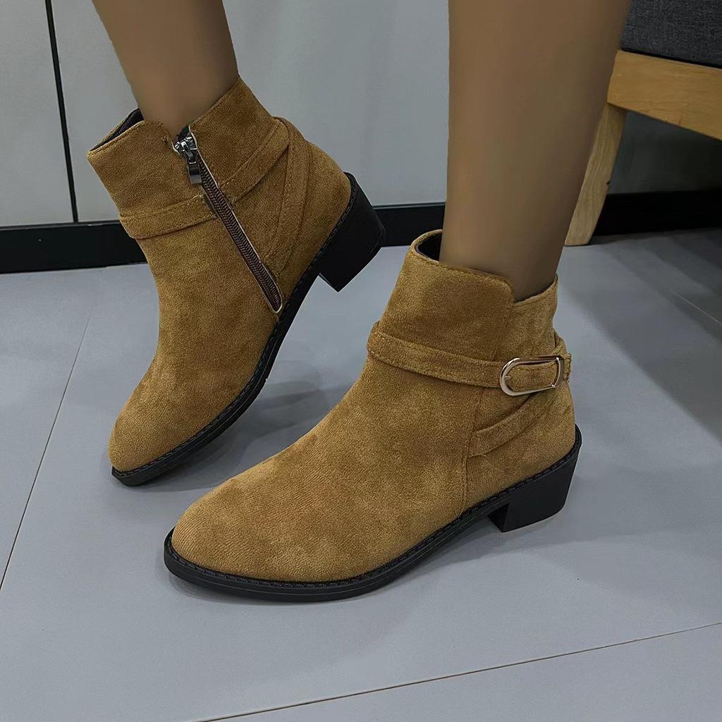 2025 autumn and winter new retro side zipper short boots women's fashion versatile and comfortable skirt women's thin boots