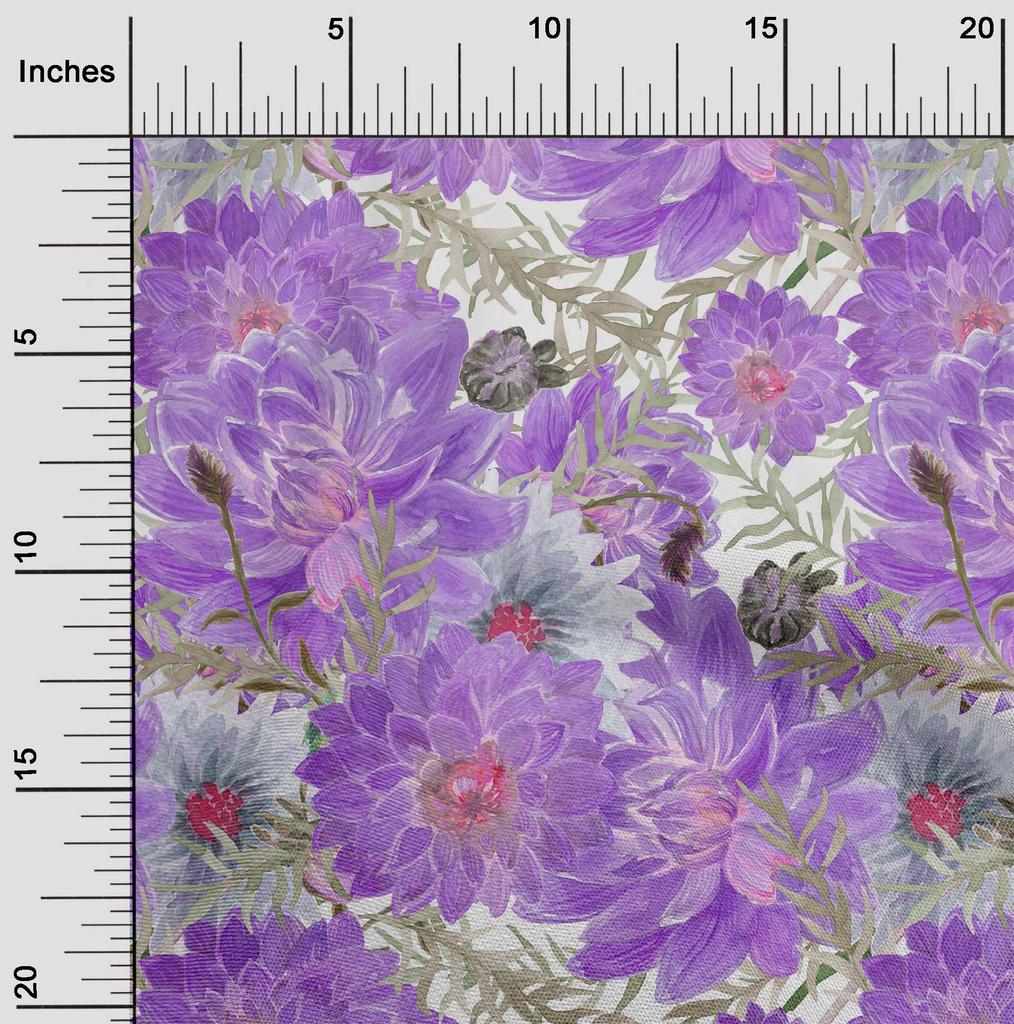 oneOone Cotton Flex Medium Purple Fabric Leaves & Lotus Floral Sewing Fabric By The Yard Printed Diy Clothing Sewing Supplies 40 Inch