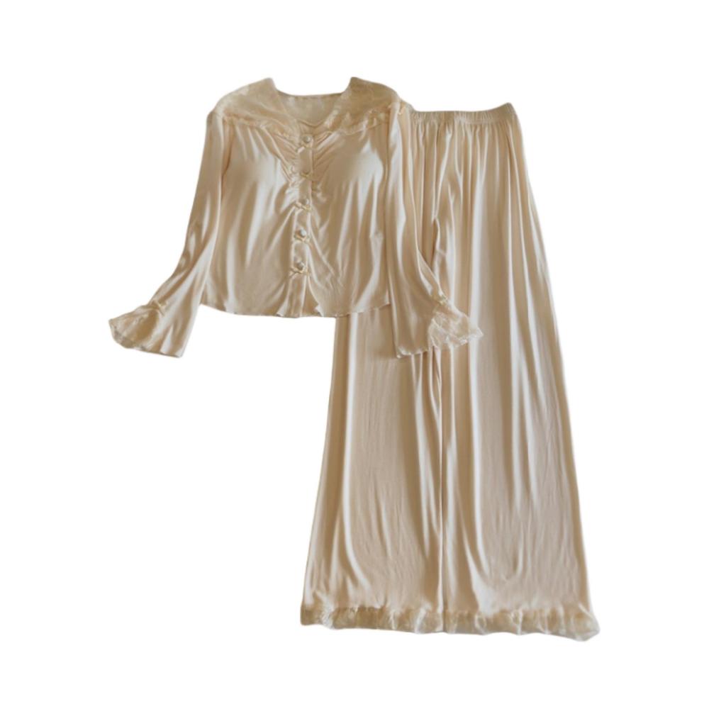 Damska piżama modalna z wkładkami na biust: Dwuczęściowy komplet do domu z długim rękawem i długimi spodniami na każdą porę roku