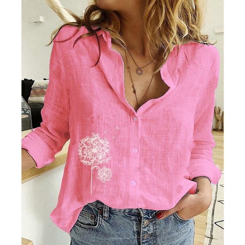 Spring and Autumn Ya Ma Xun, Women's Casual Loose Long Sleeve Linen Shirt Large Size Women's Clothing