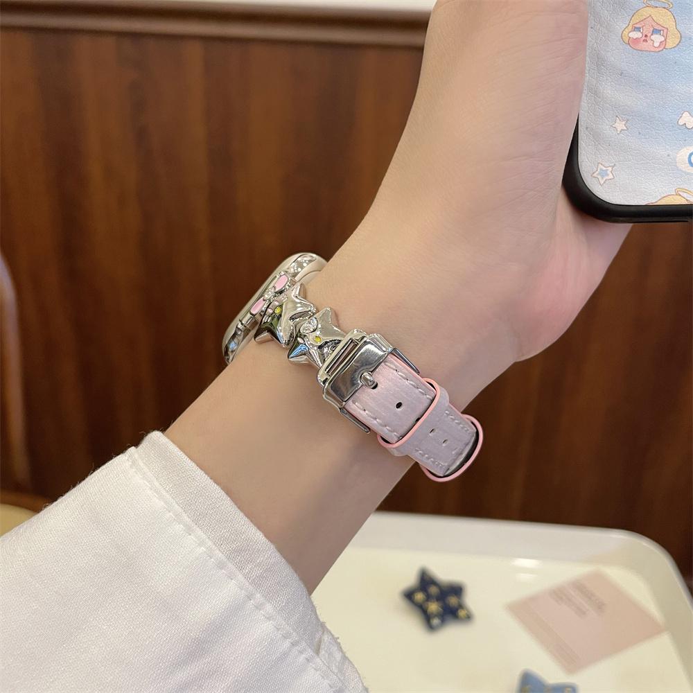 Bow & Star Spliced Denim Leather Strap For Apple Watch Series 11 10 9 8 7 6 SE 5 4 Ultra 3, iWatch 49/46/45/44/42/41/40/38mm Women Bracelet
