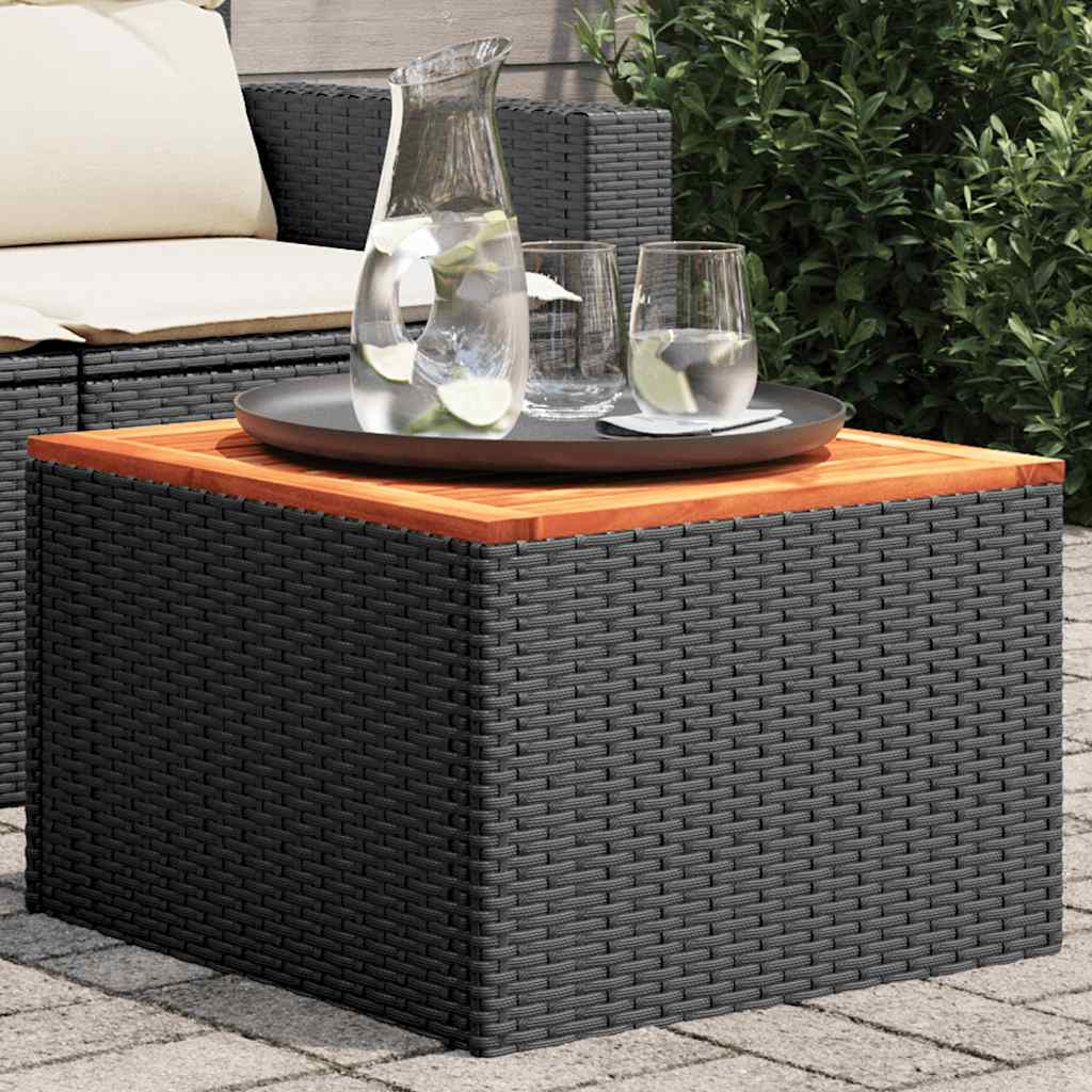 Garden Table Black 55 x 55 x 37 cm Poly Rattan and Acacia Wood