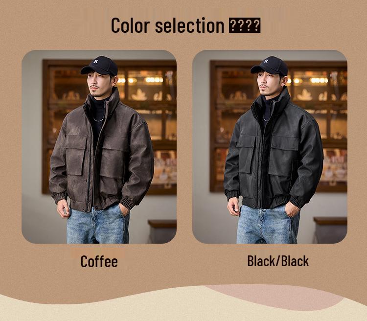 Amerikanische Workwear PU-Leder Herren Daunenjacke - Winterkollektion 2025, High-End Trendmarke.