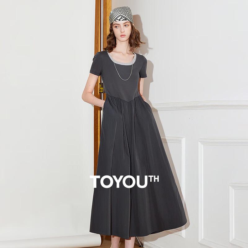 

Платье миди А-силуэта с короткими рукавами и U-образным вырезом, двухцветное, имитация двух частей L