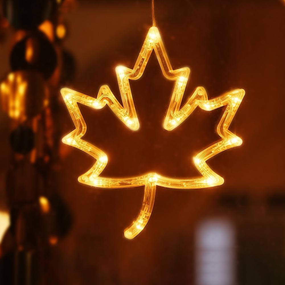 Battery Powered Autumn Window LED Lights with Pumpkin and Maple Leaf Shapes for Seasonal Ambiance In Homes and Commercial Spaces