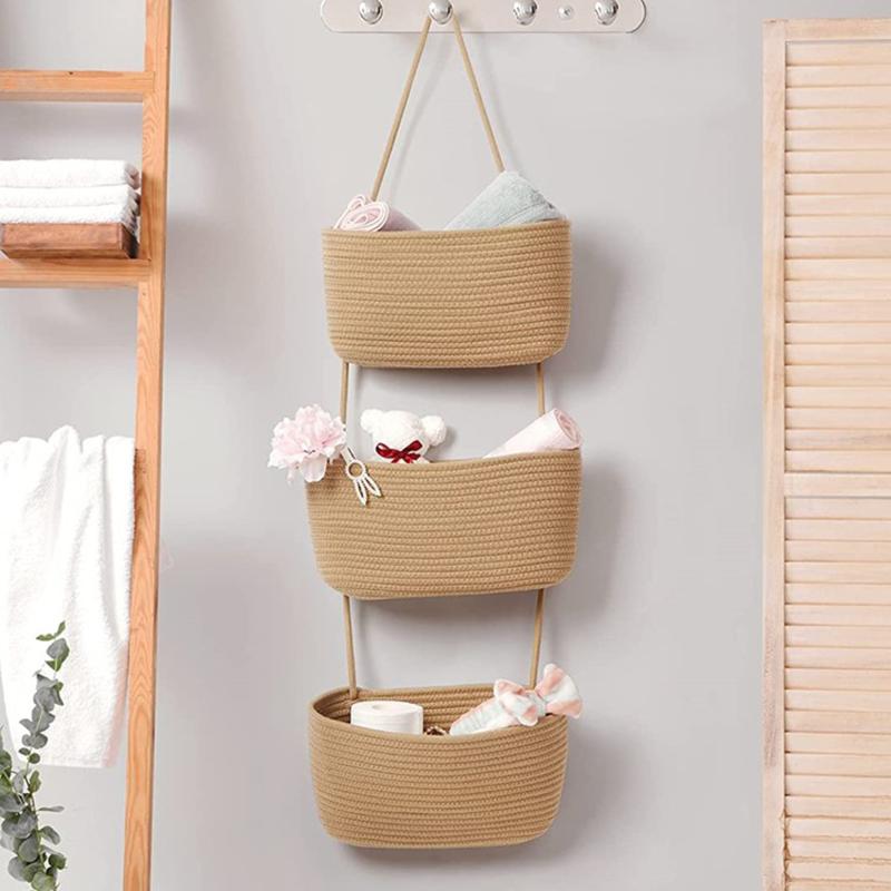 Detachable Hanging Basket With 3 Pockets Multi-layer Wall Hanging Storage Bag Organiser For Bedroom