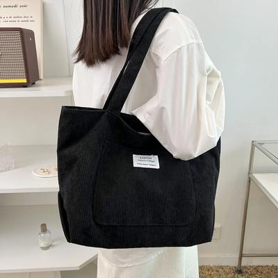 Freizeit-Cord-Einkaufstasche für Damen mit großem Fassungsvermögen, Umhängetasche, modische Vintage-Handtasche in Volltonfarbe, Einkaufstasche mit großem Fassungsvermögen