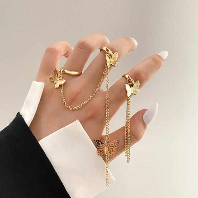 Zovoli Punk Cool Hiphop Women Chain Rings Multi Layer Adjustable Open Finger Rings Set Metal Alloy Man Rings Event Gathering Souvenir Present