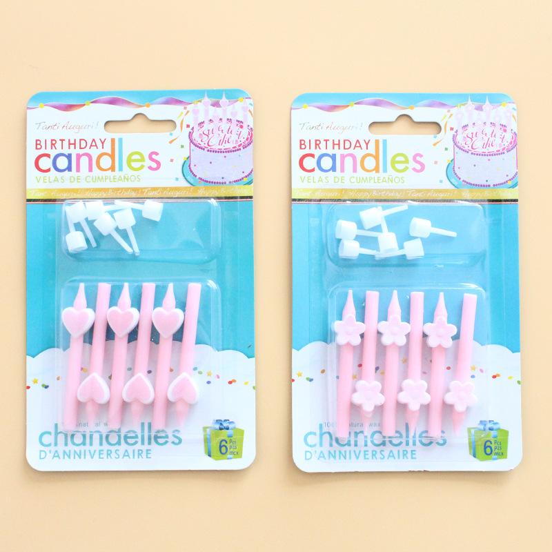 New Ins Style Pink Cartoon Love Flower Birthday Candle Creative Party Short Stem Candle with Base