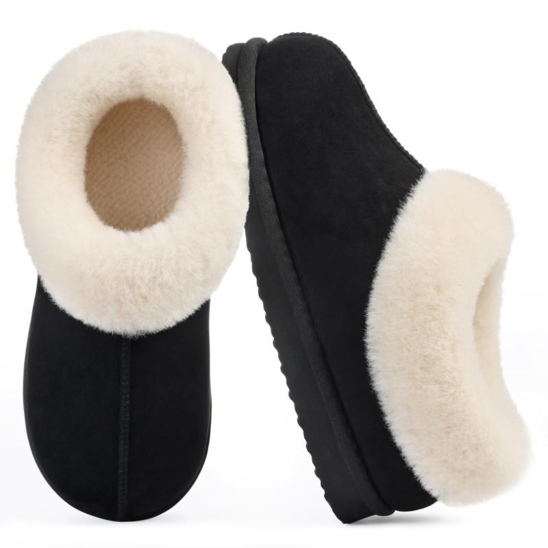 Plush Home Shoes for Women with Fluffy Memory Foam and Suede Featuring Faux Fur Collar Indoor and Outdoor Women Slippers