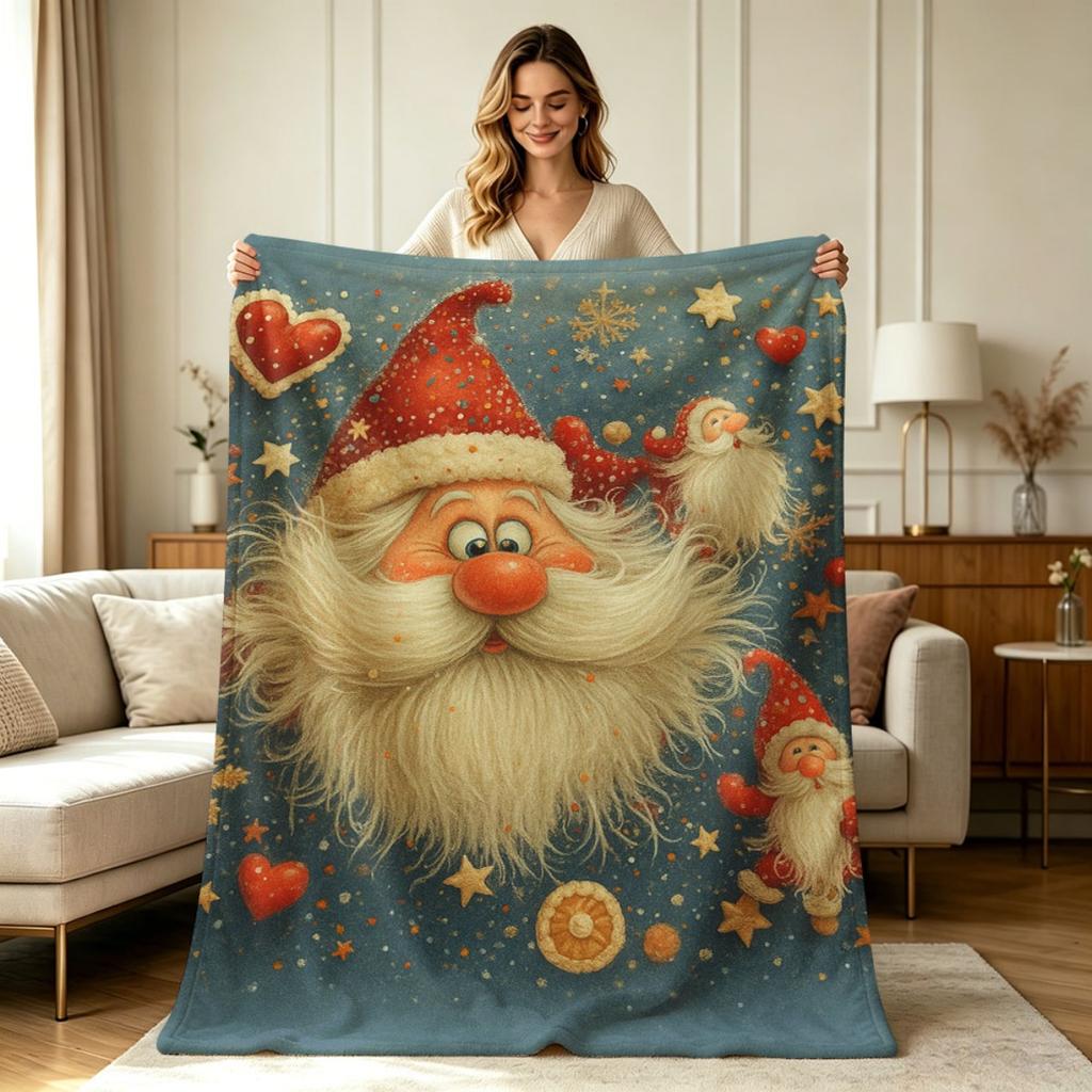 Soft Flannel Blanket with Cute Santa Gnome Christmas Print All Season Warm Throw Blanket for Sofa Couch Bed Living Room Office Holiday Home Decor