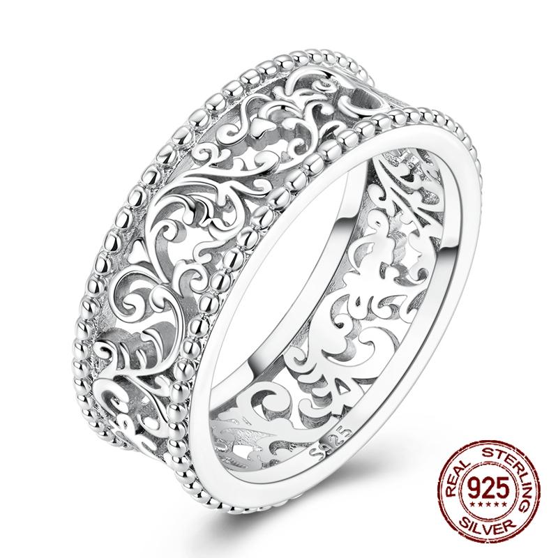 

925 Sterling Silver Intricate Hollow Carved Ring Vintage Filigree Pattern Double-Sided Retro Fashion Jewelry Gift for Women 6