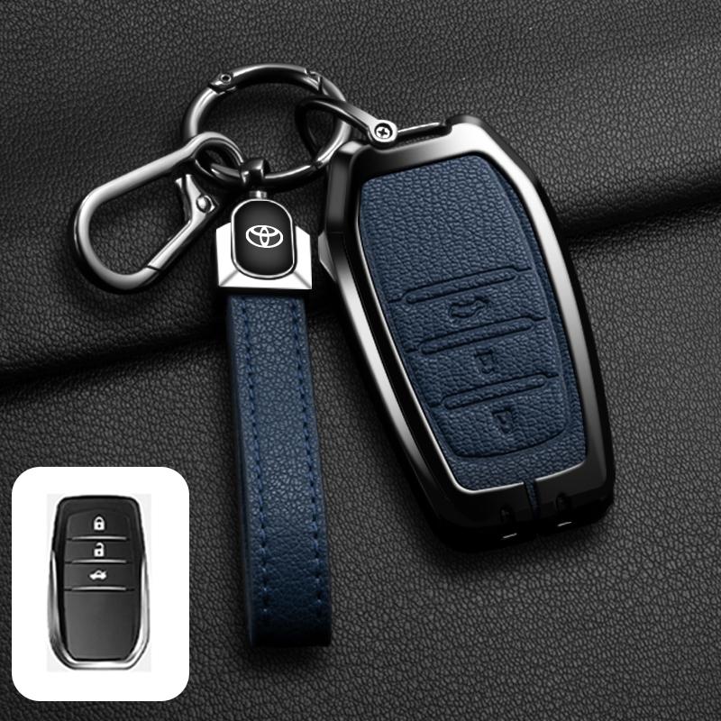 Alloy Leather Car Key Case Full Cover Shell Fob For Toyota CHR Hilux Fortuner Land Cruiser 200 Camry Corolla Crown RAV4 Highland