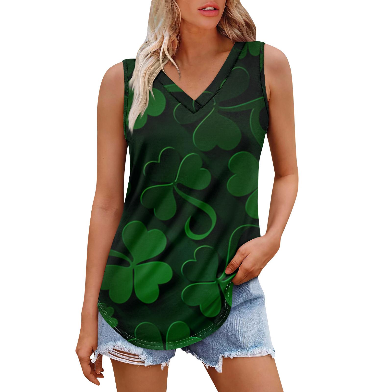 

Женская майка с V-образным вырезом для девочек. День Патрика Печать Повседневный Топ Майки Для Женщин Свободный Покрой Без Рукавов Топы Струящиеся XXL зелёный
