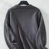 Vintage Autumn Winter Loose O Neck Sweater Long Sleeve Solid Color Knitwear Top Cardigan