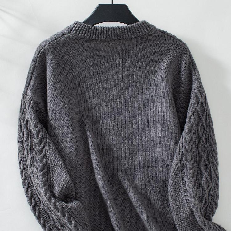 Vintage Autumn Winter Loose O Neck Sweater Long Sleeve Solid Color Knitwear Top Cardigan