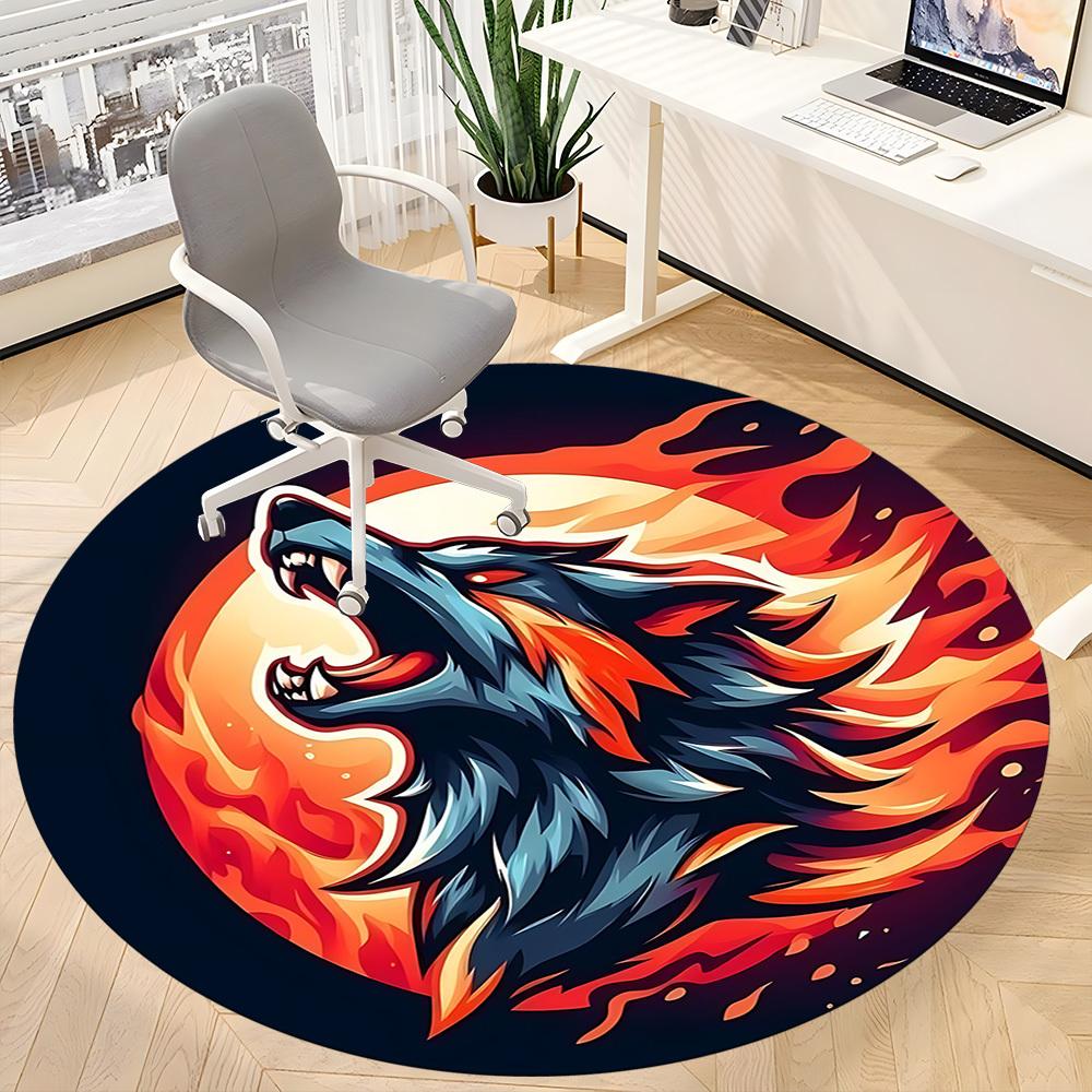1pc Flame Wolf Office Round Area Rug, Under Office Chairs Bedroom Living Room Home Decor, Room Deco, Available in Various Sizes