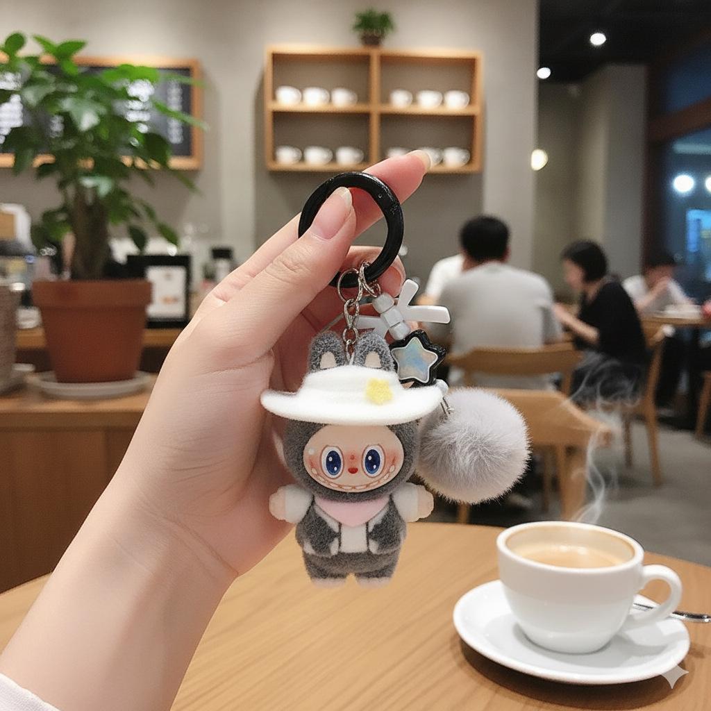 Denim Flocking Cute Soft Rubber Doll Cartoon Student Keychain Hanging Jewelry Blind Bag