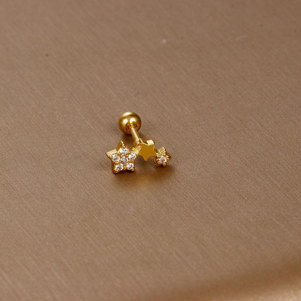 Gold Stainless Steel Earrings with Zircon Studs - Creative and Elegant Design