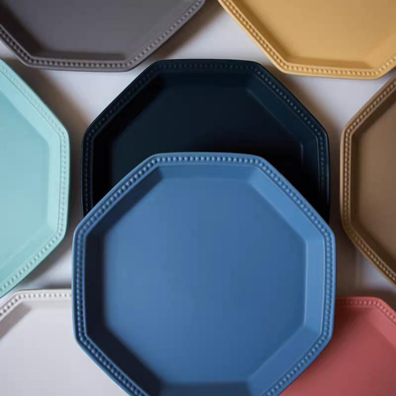 8 Zoll bunter Keramik-Teller mit geometrischem Muster, Desserttablett, Nachmittagstee, Keksuntertasse, Kuchengerichte, mikrowellengeeignet