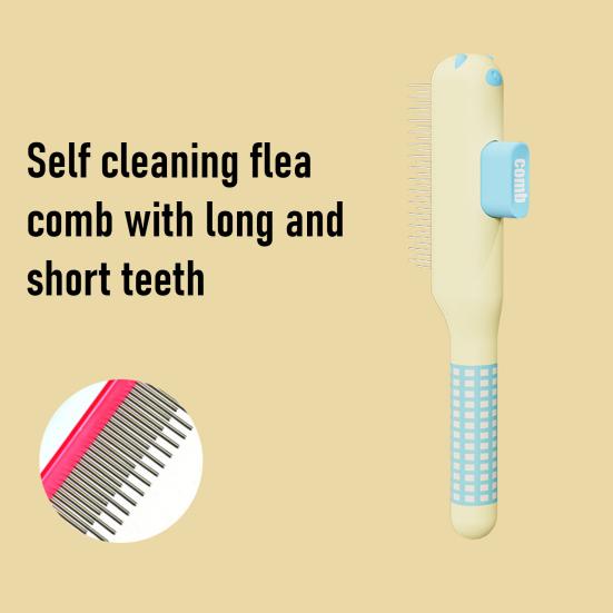 Pet Grooming Comb Self-Cleaning Dog Deshedding Brush Gentle Undercoat Rake for Detangling Dematting Long Matted Fur On Cats And Dogs