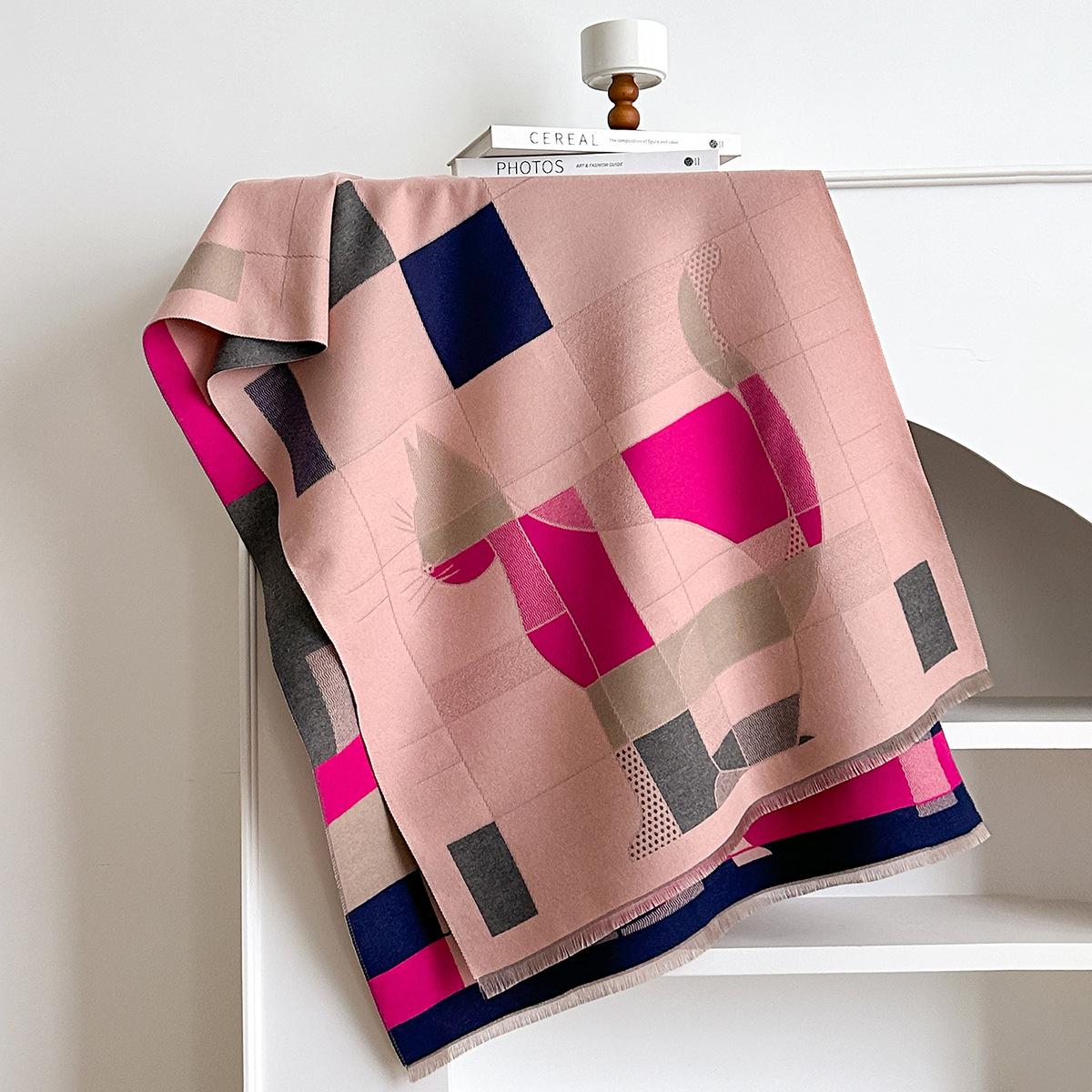 

Winter Warm Cashmere Scarf For Women Cat Print Pashmina Shawl Wrap Neckerchief Female Bufanda Echarpe Design Headband One Size