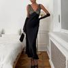 Summer new French lace splicing satin dress women's high-end sense slim temperament suspender skirt