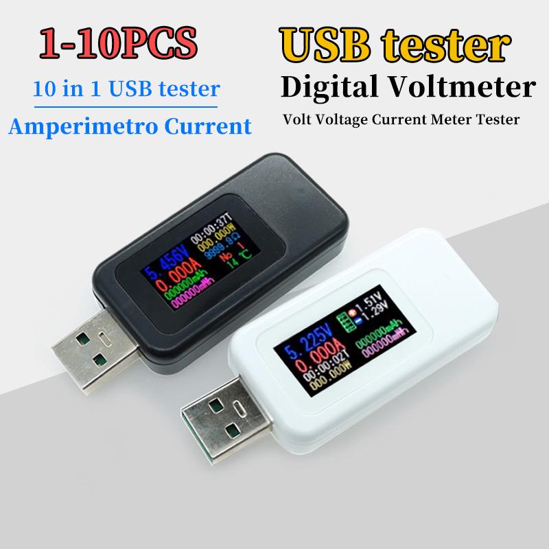 1-10Pcs 10 In 1 USB Tester DC Digital Voltmeter Amperimetro Current Voltage Meter Amp Volt Ammeter Detector Power Bank Indicator