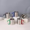 Stainless Steel Mountaineering Water Cup Button Coffee Camping Mug With Carabiner Handle Climbing Hiking Backpacking Travel Cups