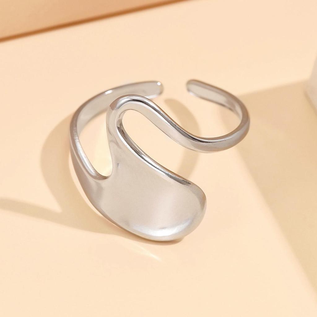 European Artistic Irregular Curve Stainless Steel Adjustable Ring