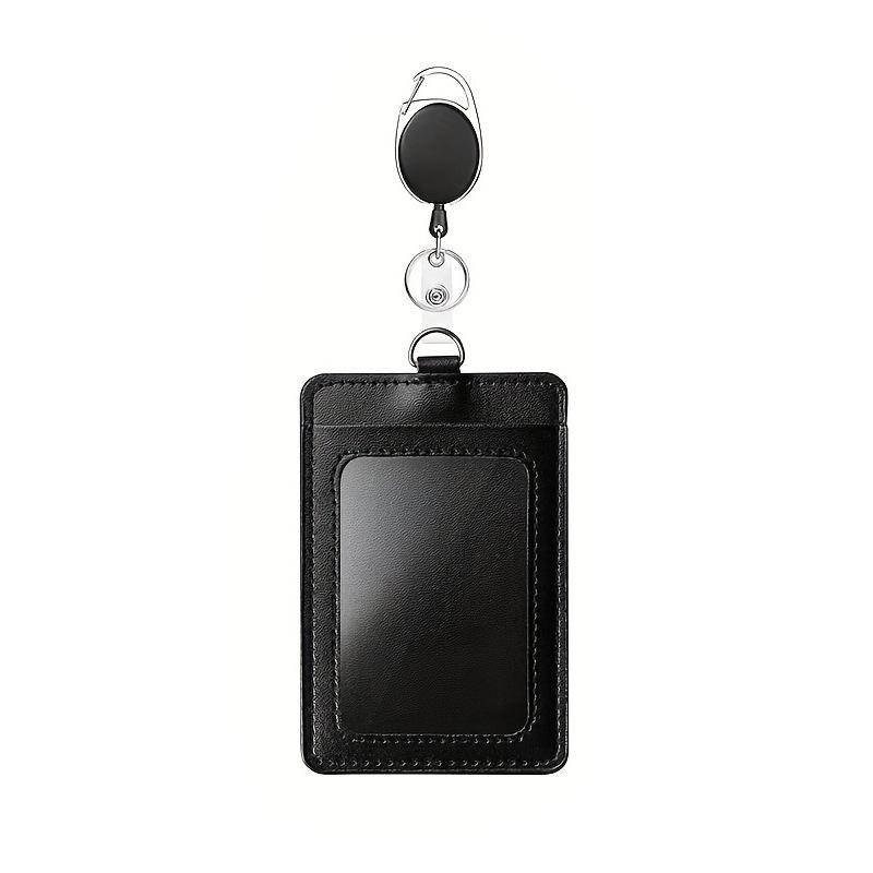 PU Leather ID Card Holder Work Badge Access Card Holder Employee Badge Meal Card Easy Pull Buckle Card Holder Lanyard