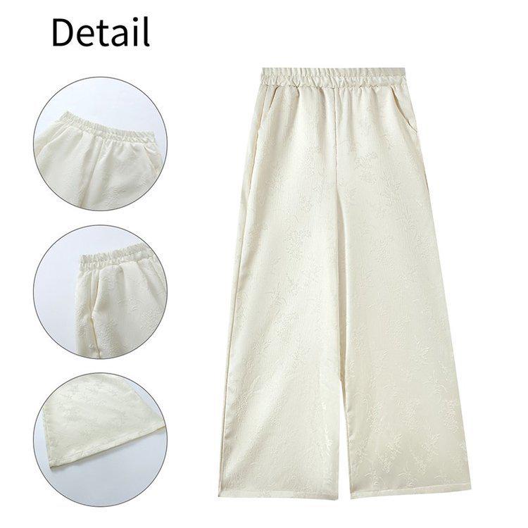 Elegant Retro Jacquard High-Waisted Wide-Leg Pants for Middle-Aged and Elderly Women - Spring & Autumn Casual Style