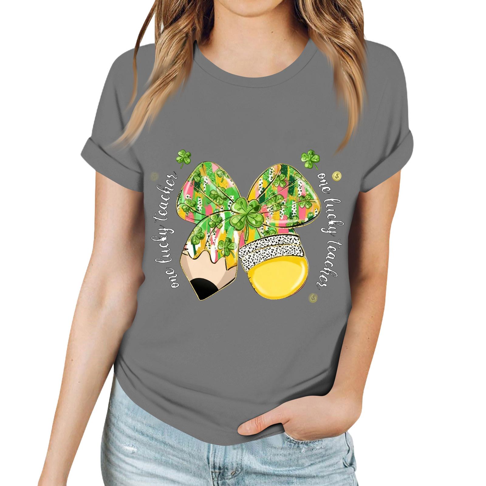 

Женская повседневная футболка с принтом ко Дню Святого Патрика, пуловер с круглым вырезом, топ с короткими рукавами XXL