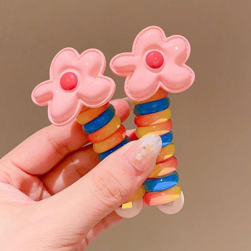Kids' Rainbow Telephone Wire Hair Ring: High Ponytail Elastic Rope, New Style Curly Hair Band.