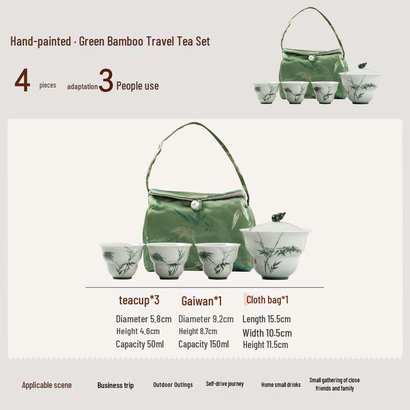 Hand-Painted Green Bamboo Travel Tea Set