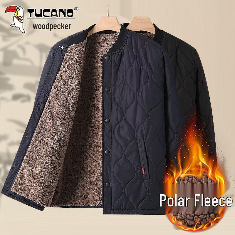 Woodpecker Men's Warm Plus Velvet Thickened Winter Jacket for Middle-Aged and Elderly