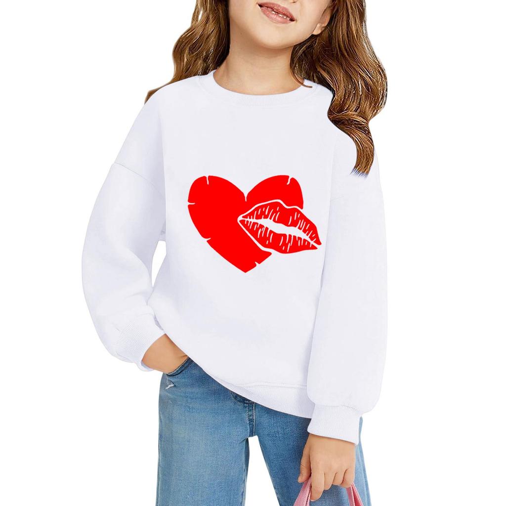 Girls Round Neck Pullovers For Kids Printed Baby Tops Valentine's Day