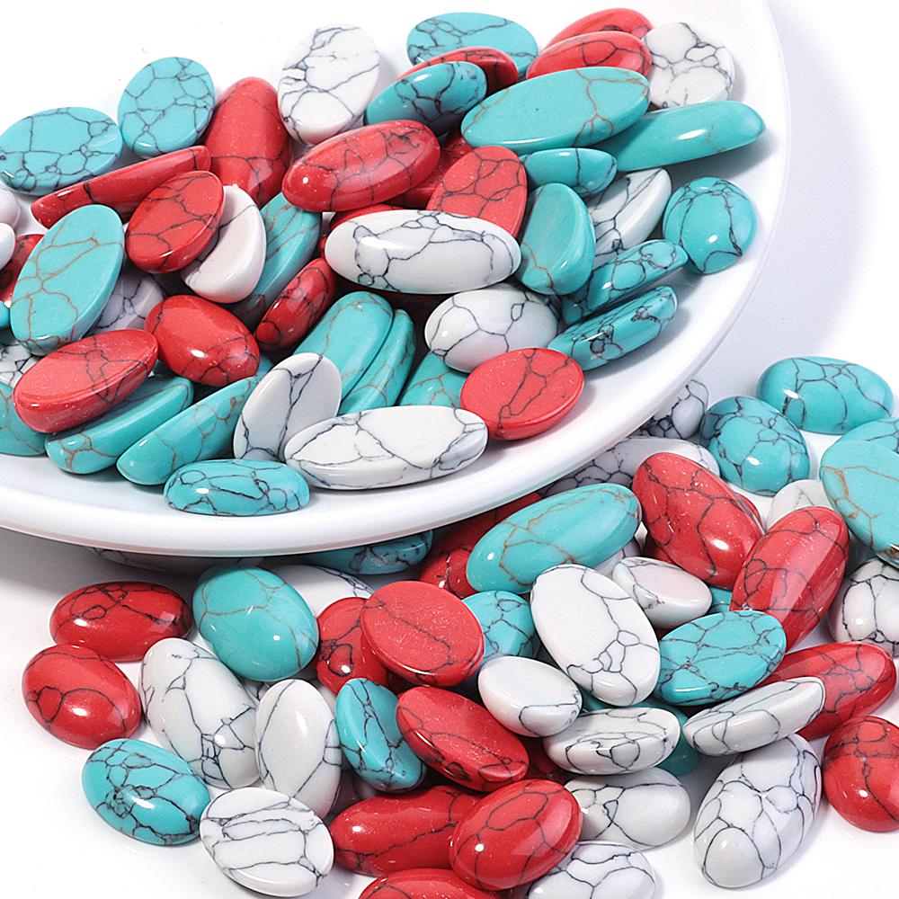 5pcs/lot Nature Turquoises Stone Cabochon For Jewelry Making Colored Oval Flat Back Cabochon Cameo DIY Rings Earring Accessories