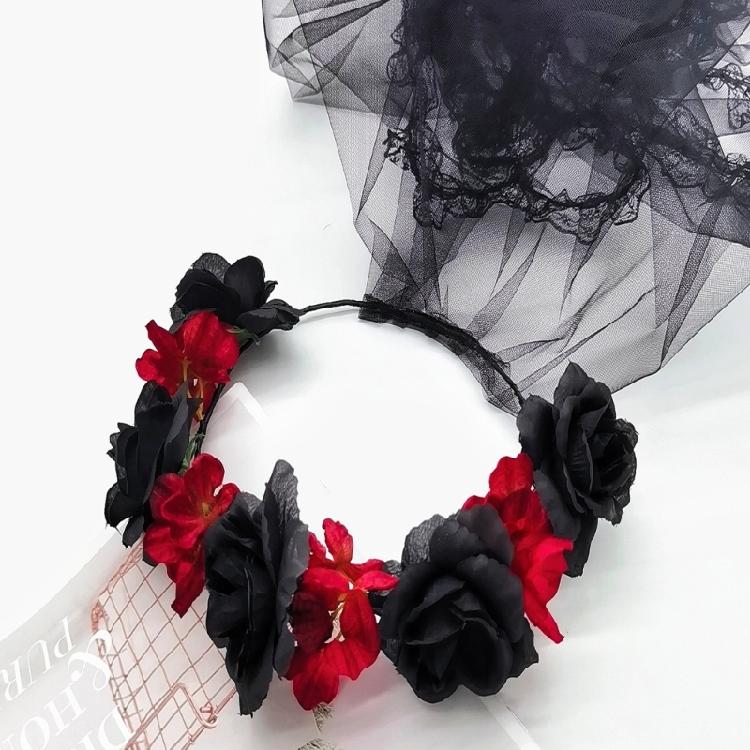 Delicate Headband Wedding Hairband Thin Brimmed Long Tulle& Flower Hair Hoop