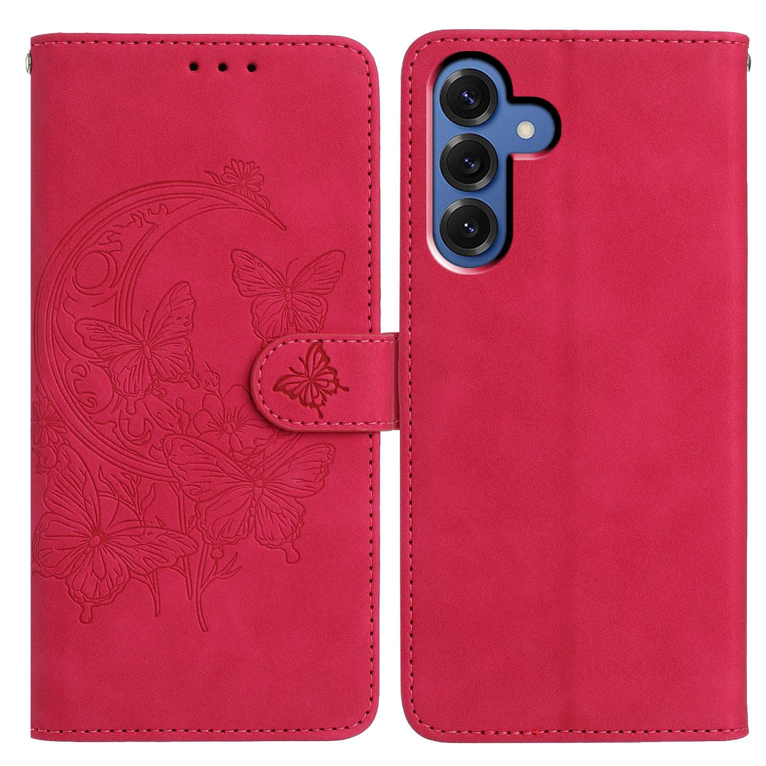 

For Samsung Galaxy S25 Case Butterfly Flower Imprinted PU Leather Wallet Stand Phone Cover E