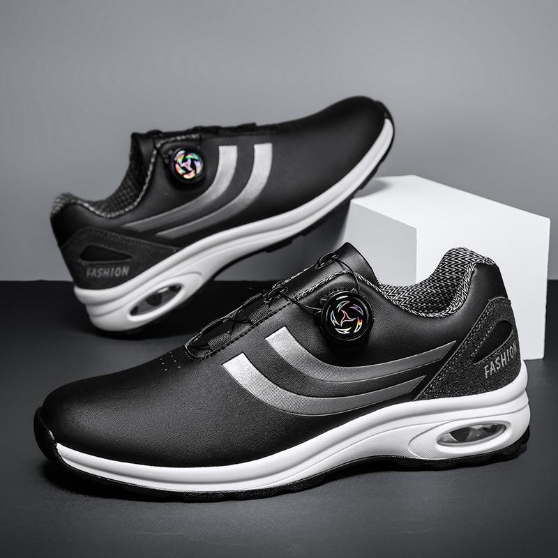 Golf Shoes Air Cushion Men Sports Running Shoes Breathable Lightweight Comfortable Athletic Nonskid Rotating Button Sneakers