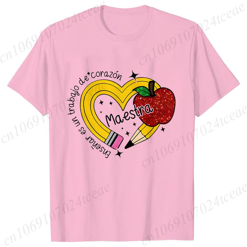 Casual Pencil MAESTRA Print Teachers Girl T-shirts Casual Short Sleeve Womens T-shirt Round Neck Fashion Teacher Tee Clothing