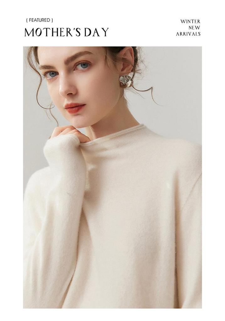 Lekasha 100% Pure Cashmere 12-Gauge Rolled Hem Turtleneck Sweater
