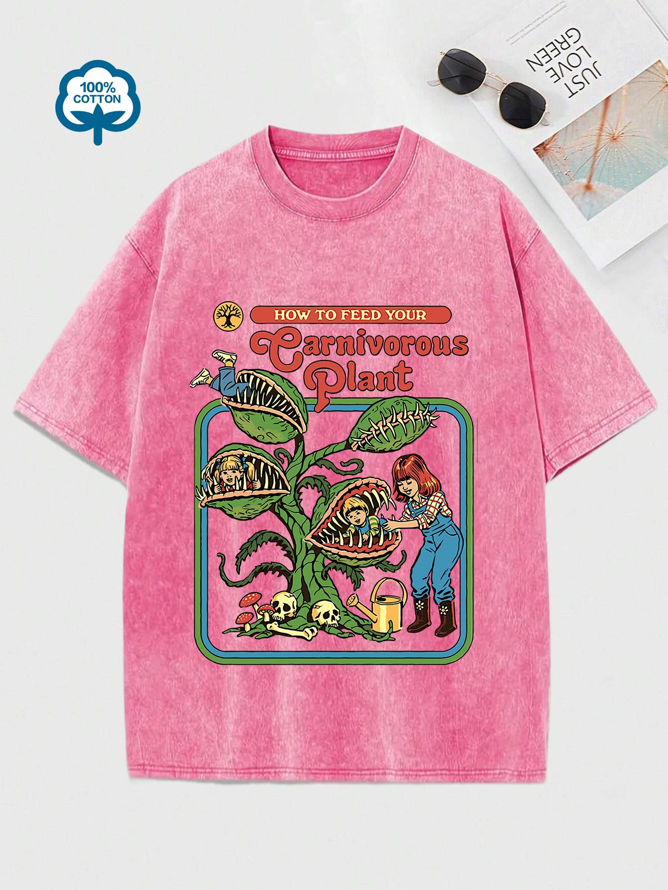 

Chomper Comic Pattern Print Women Washed Tshirts Summer Fashion TShirt Breathable ONeck Distressed Tee Shirts Soft Cotton Tops S