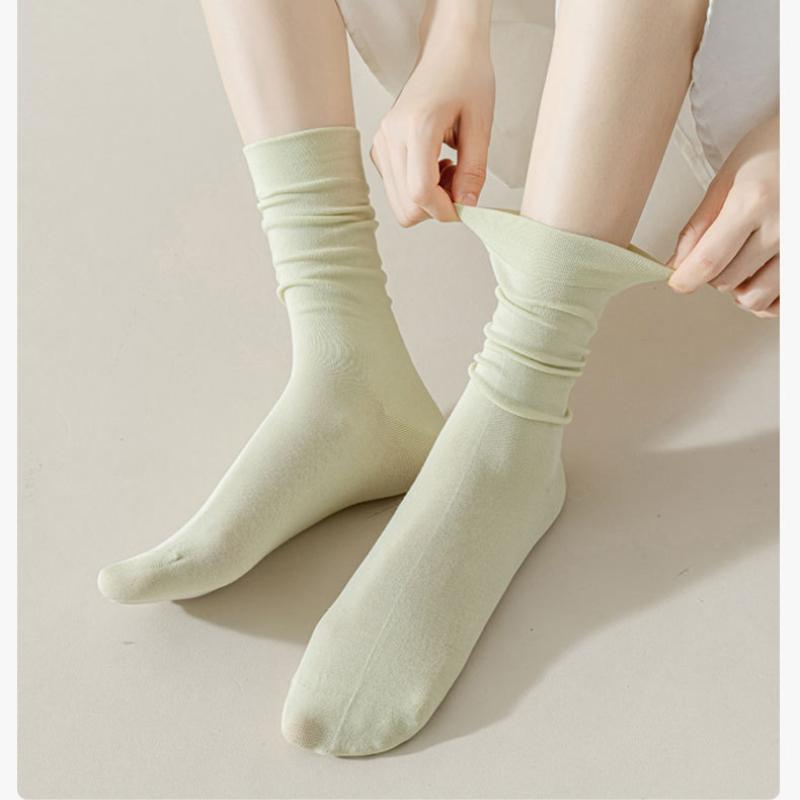 5 Pairs Solid Color Cotton Socks Medium Tube Knitted Loose Long Soft Spring Autumn Crew Casual Sock Black White Breathable Women Socks
