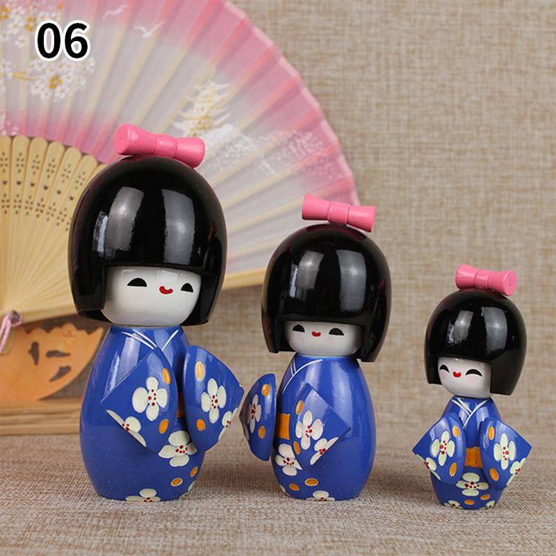 3Pcs/Set Japanese Geisha Kimono Figurine Asian Kokeshi Girl Statue Figure Toy Wooden Traditional Oriental Decor Ornaments
