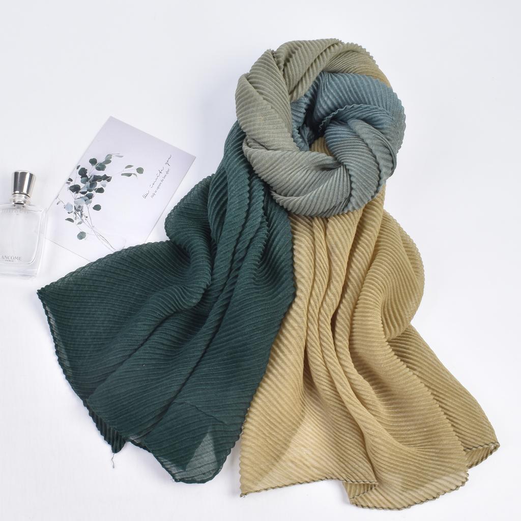 Autumn and Winter New High Quality Balinese Yarn Twill Wrinkled Long Scarf Breathable Pleated Wrapped Shawl