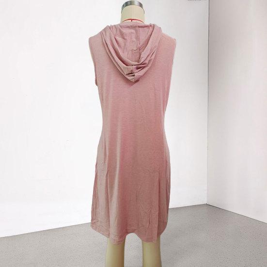 Damen Sommer Hoodie Kleid Ärmellos Mit Kordelzug Kapuze Sweatshirt Tunika Minikleid Lässig Kurz Tanktop Kleid